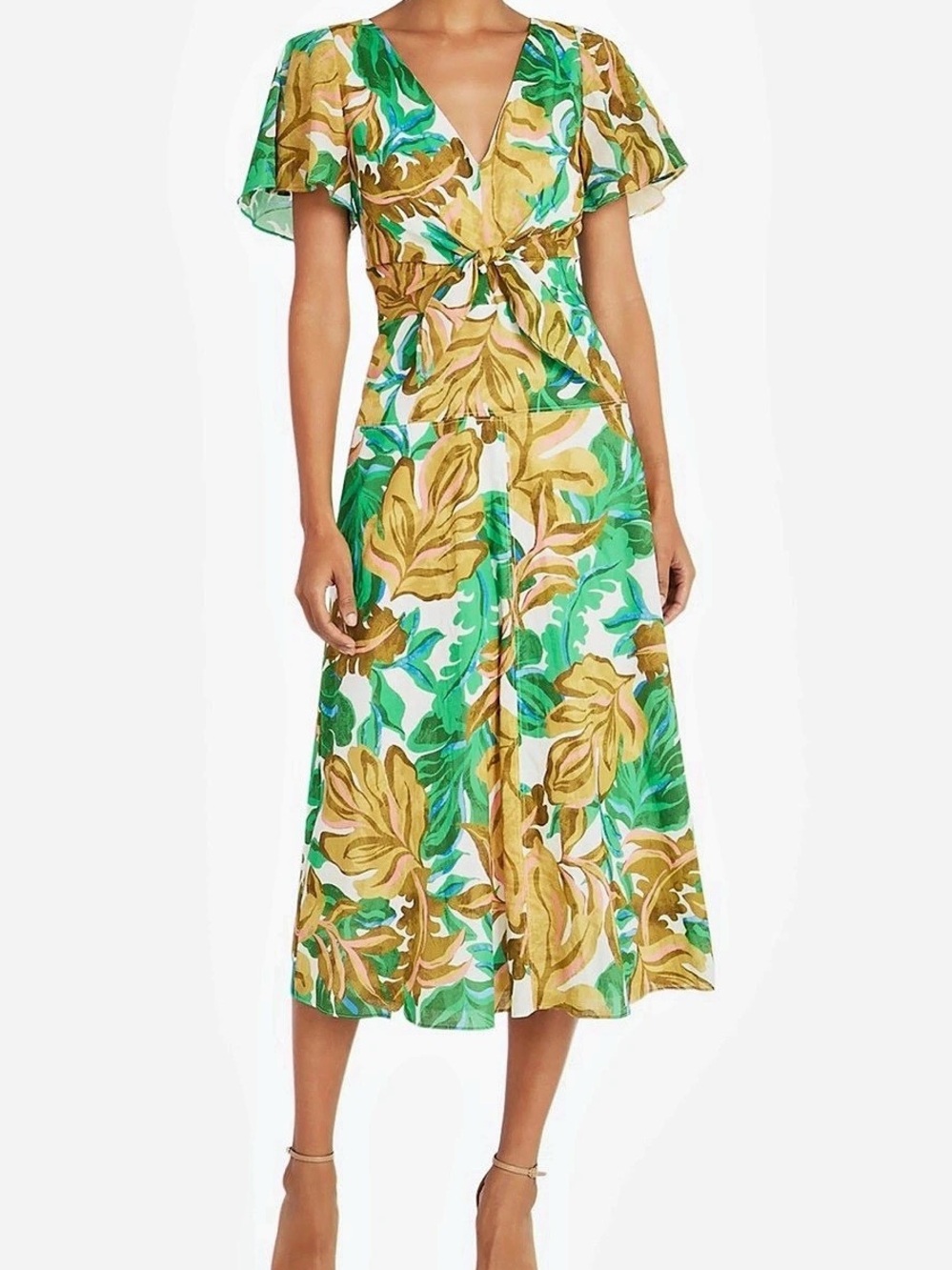 Maggy London Floral Midi Dress in Green & Yellow Size 10 NWT